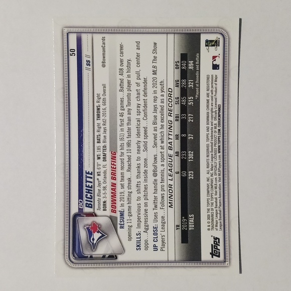 Bo Bichette Toronto Blue Jay's RC Rookie Card Bowman Chrome Baseball - Picture 2 of 2